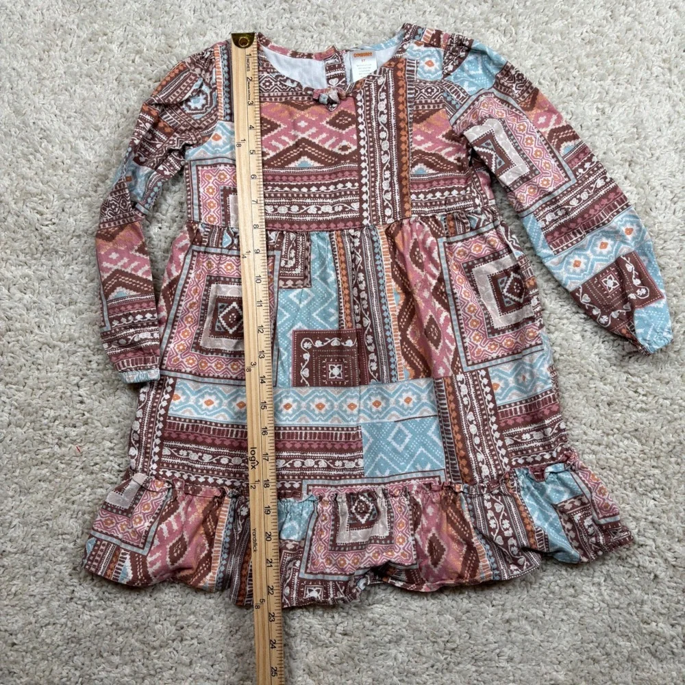 Gymboree Girls Patchwork Print Long Sleeve Ruffle Hem Dress Size 5T‎